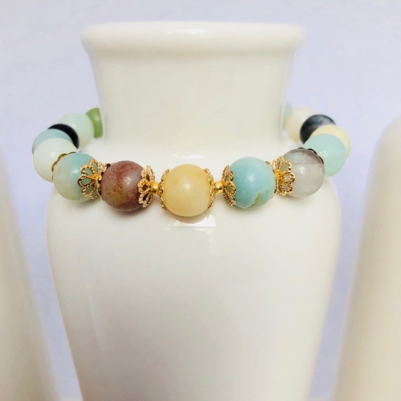 Amazonite Gemstone Blue Beaded Bracelet-1010 - Picture 3 of 5